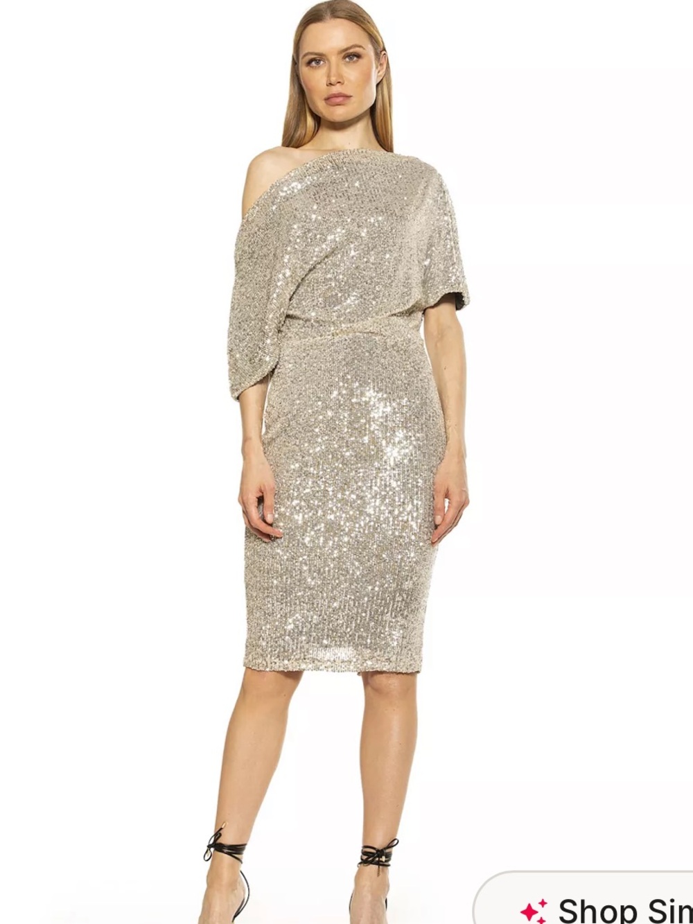 Alexa Admor Sequin One-Shoulder Cocktail Dress - silver/Champagne